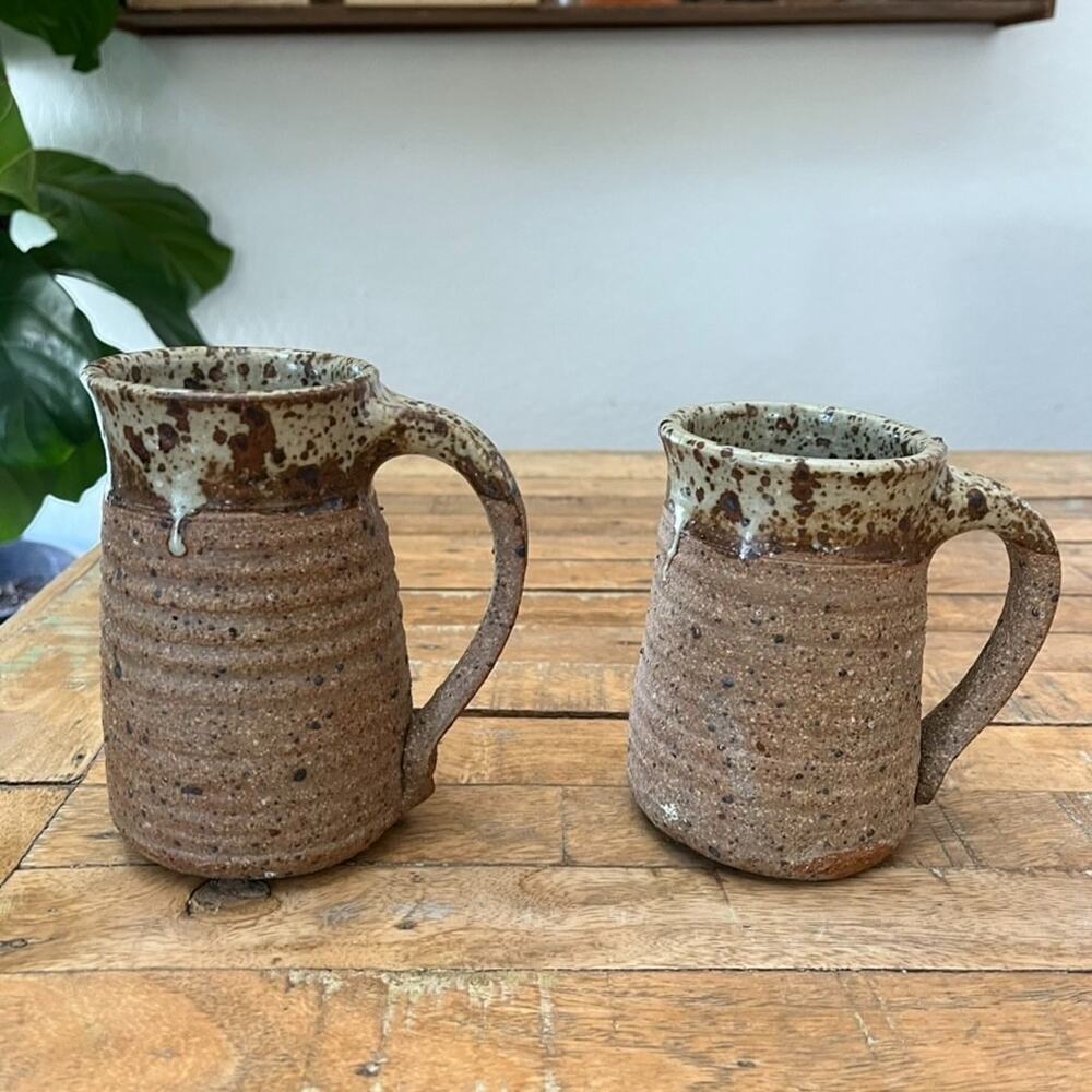 Studio Art Pottery Mugs Speckled Dip Glaze Brown Tones